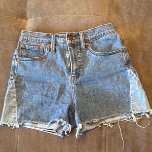 Madewell Blue High-Waisted Jean Shorts Frayed Hem